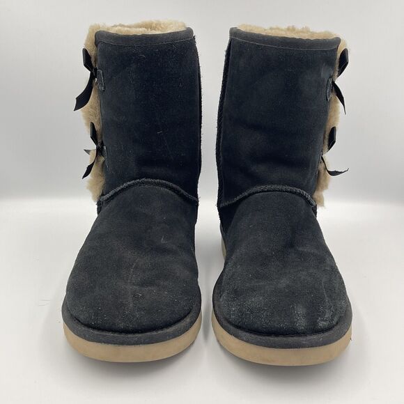 Koolaburra by Ugg Victoria Short Black Suede Tan Fur Boots Womens SIZE 10 Winter - Picture 3 of 11